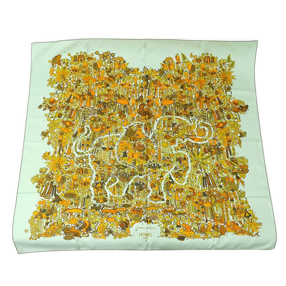 Hermes Scarf Muffler for Women Carre 90 LEGEND MOGHOLE Silk Pale Green Orange... - Picture 2 of 10